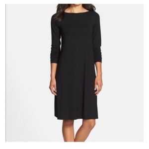 NWT Eileen Fisher Black Bateau Neck Viscose Jersey Dress Size Small